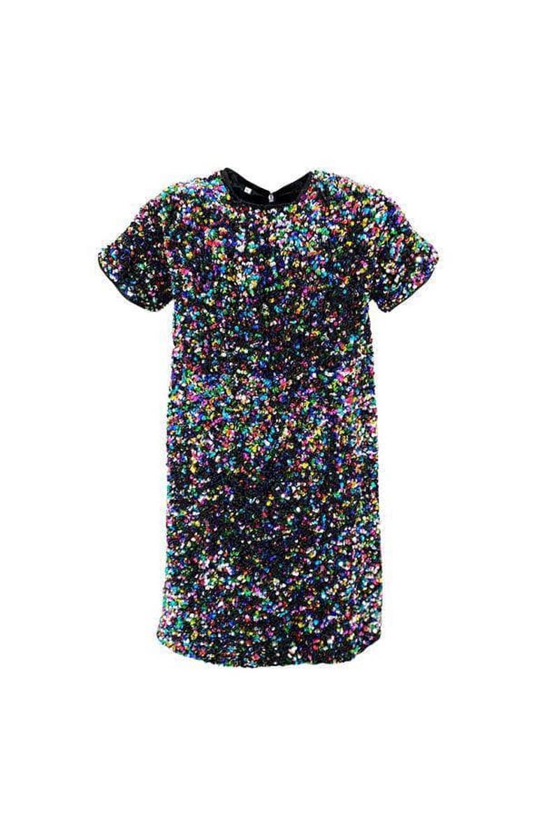 Lola + The Boys Shimmer Stardust Sequin Dress, Main, color, Black
