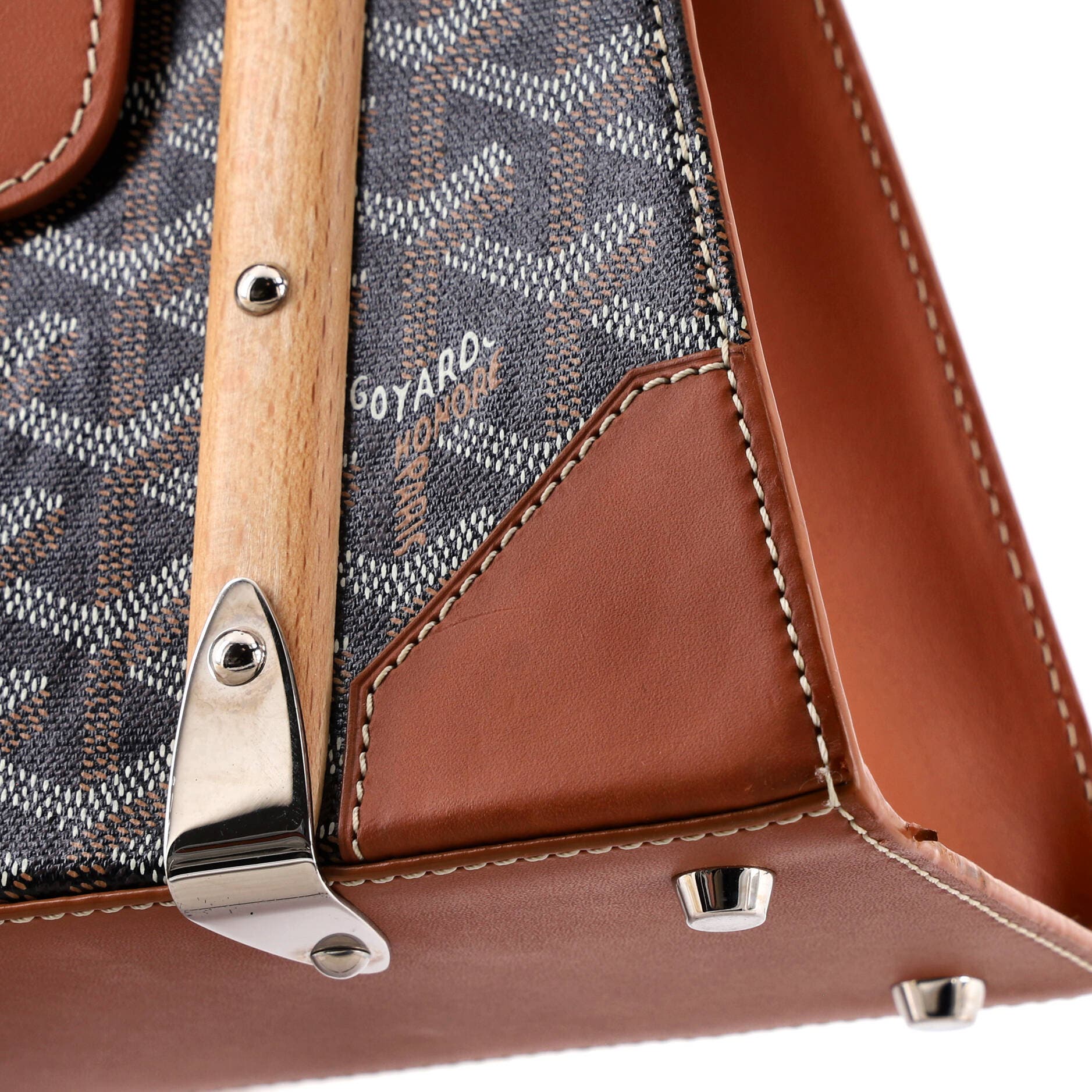 Pre-Owned Goyard Saigon Top Handle Bag Coated Canvas with Leather PM, Alternate, color, Brown