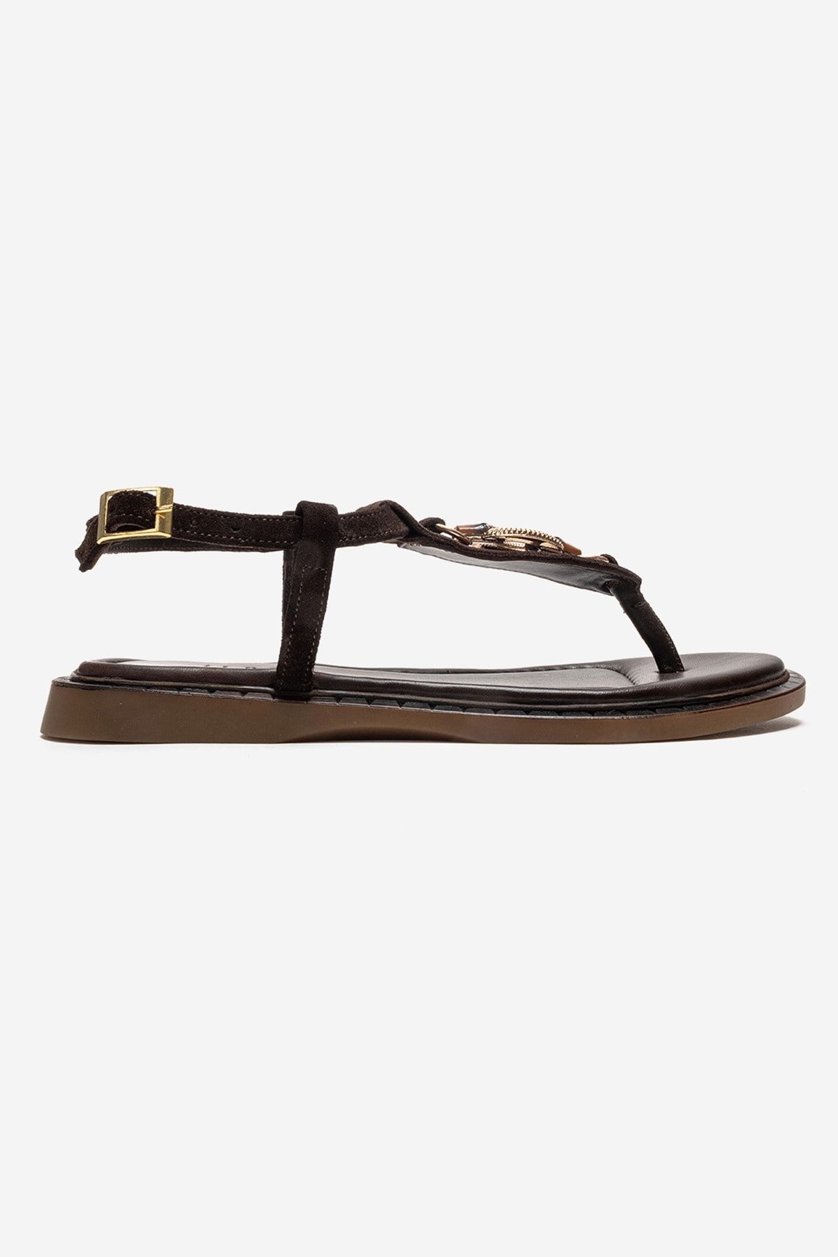 Tiana Leather Buckled Sandal, Alternate, color, Brown Suede