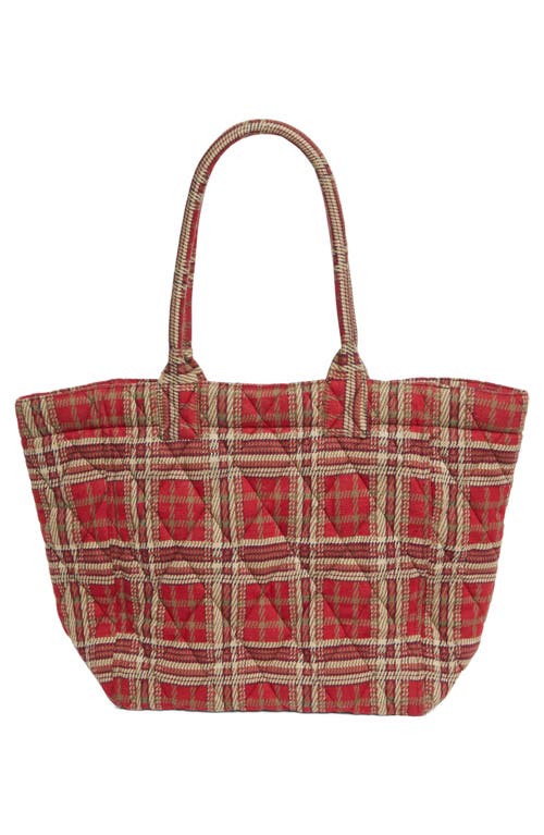Isabel Marant Small Yenky Tartan Embroidered Logo Quilted Tote In Red