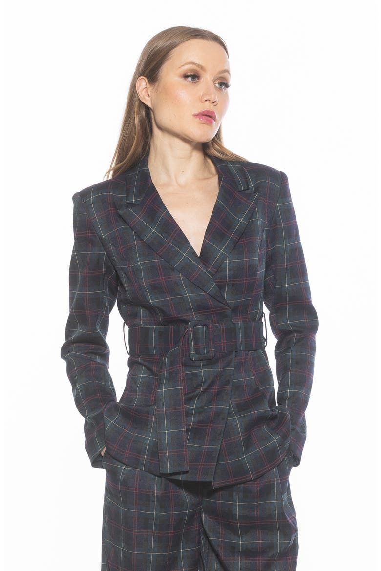 Janna Plaid Longline Blazer, Alternate, color, GREEN PLAID