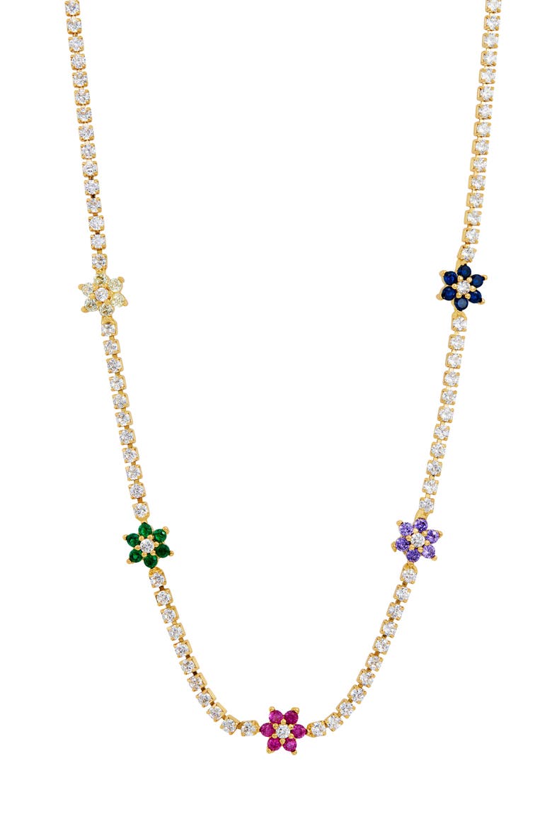 Cubic Zirconia Floral Collar Necklace, Main, color, YELLOW