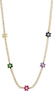 SAVVY CIE JEWELS Cubic Zirconia Floral Collar Necklace
