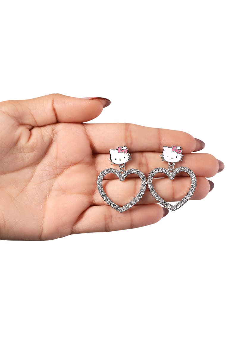 Hello Kitty Heart Dangle Drop Earrings, Alternate, color, Silver