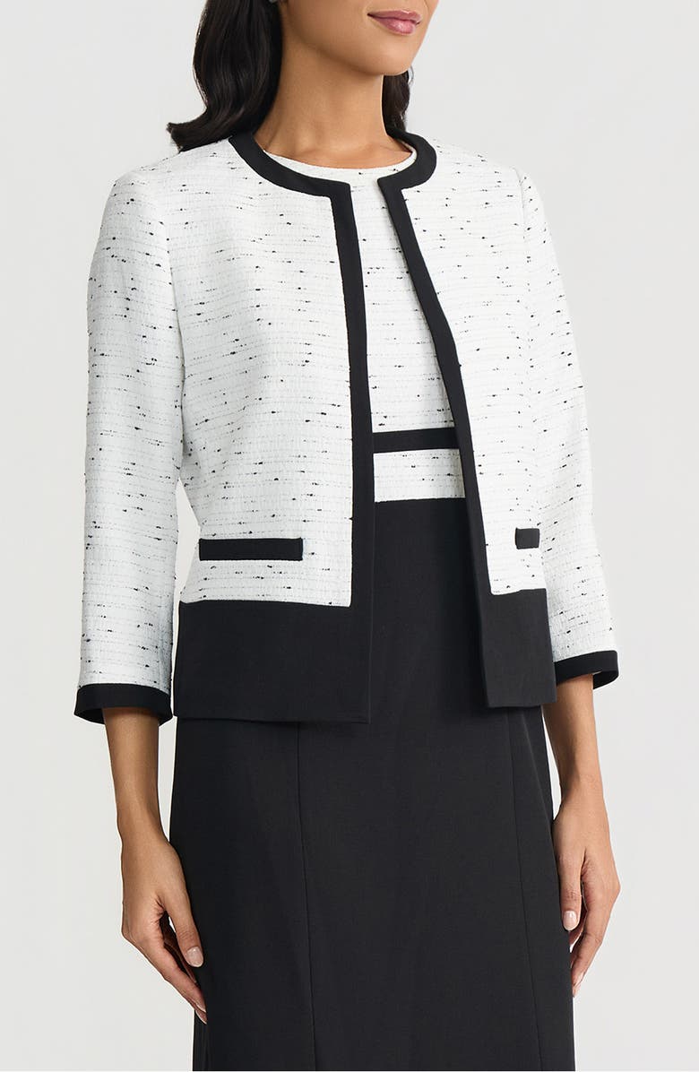 KASPER Contrast Trim Cardigan, Alternate, color, Lily White/ Black