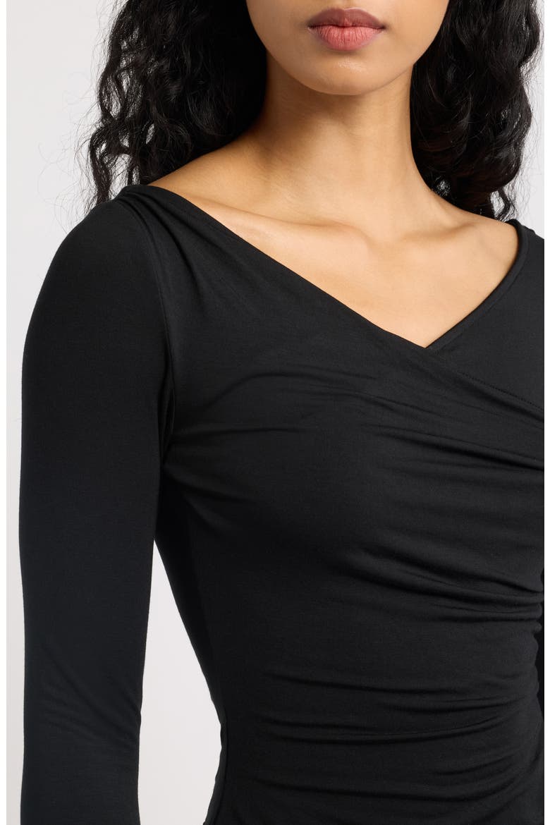 That's a Faux Wrap Ruched Crop Top, Alternate, color, BLACK