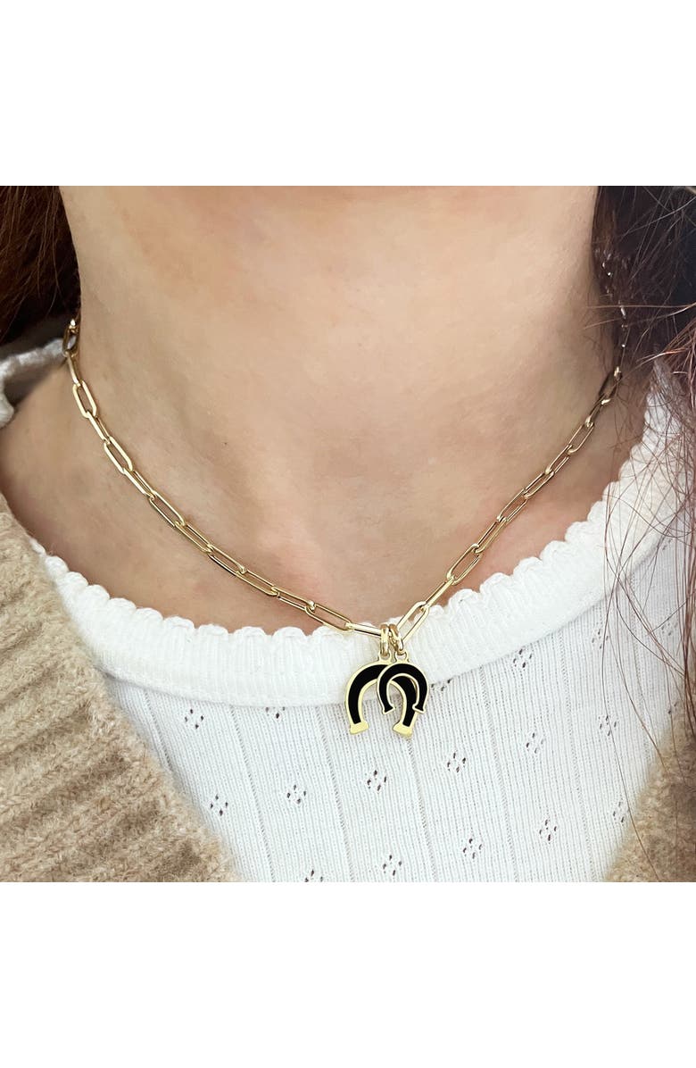 The Lovery Fine Jewelry Onyx Horseshoe Charm, Alternate, color, Onyx