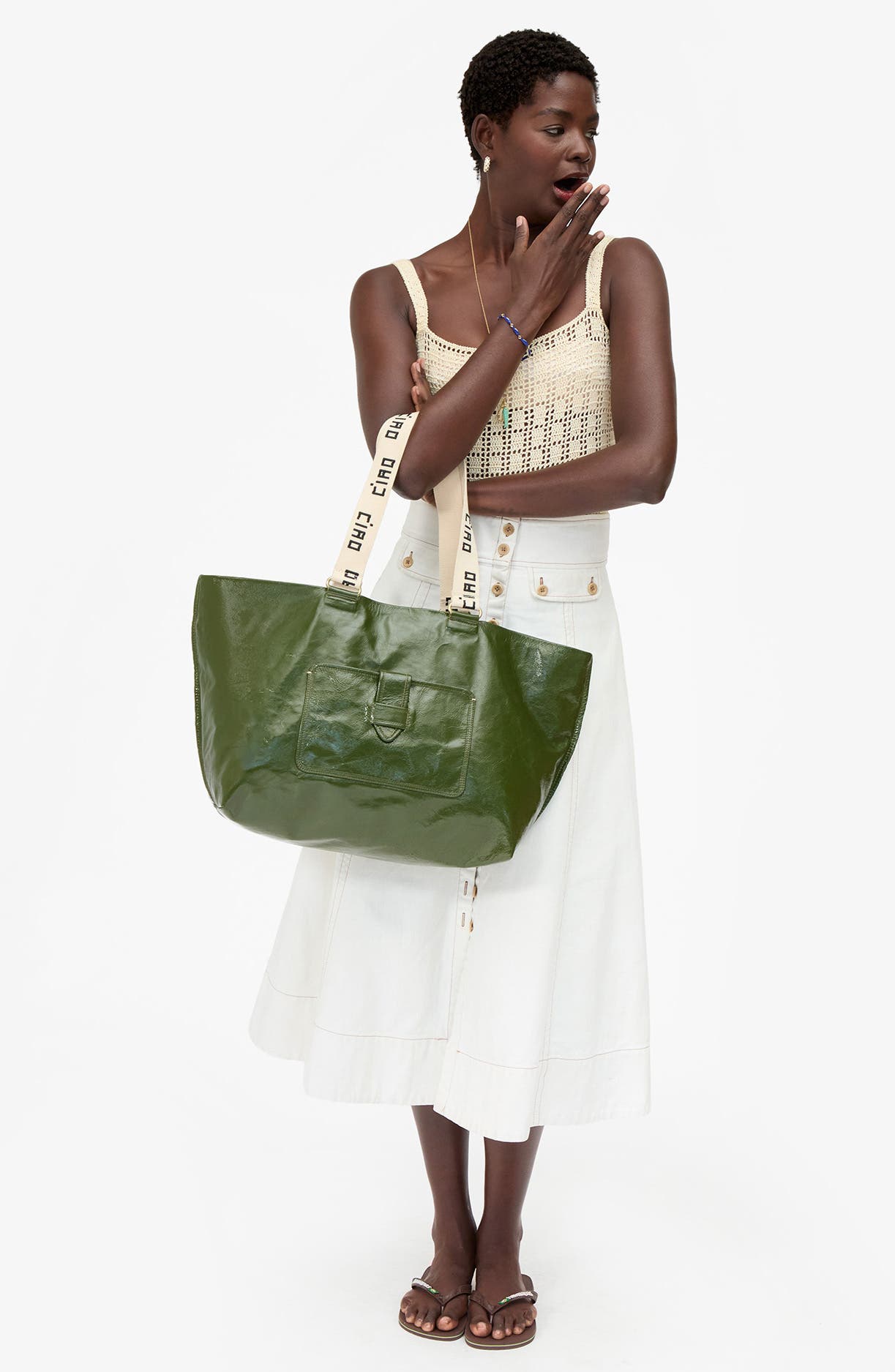 Grande Bateau Crinkle Patent Leather Tote, Alternate, color, ARMY