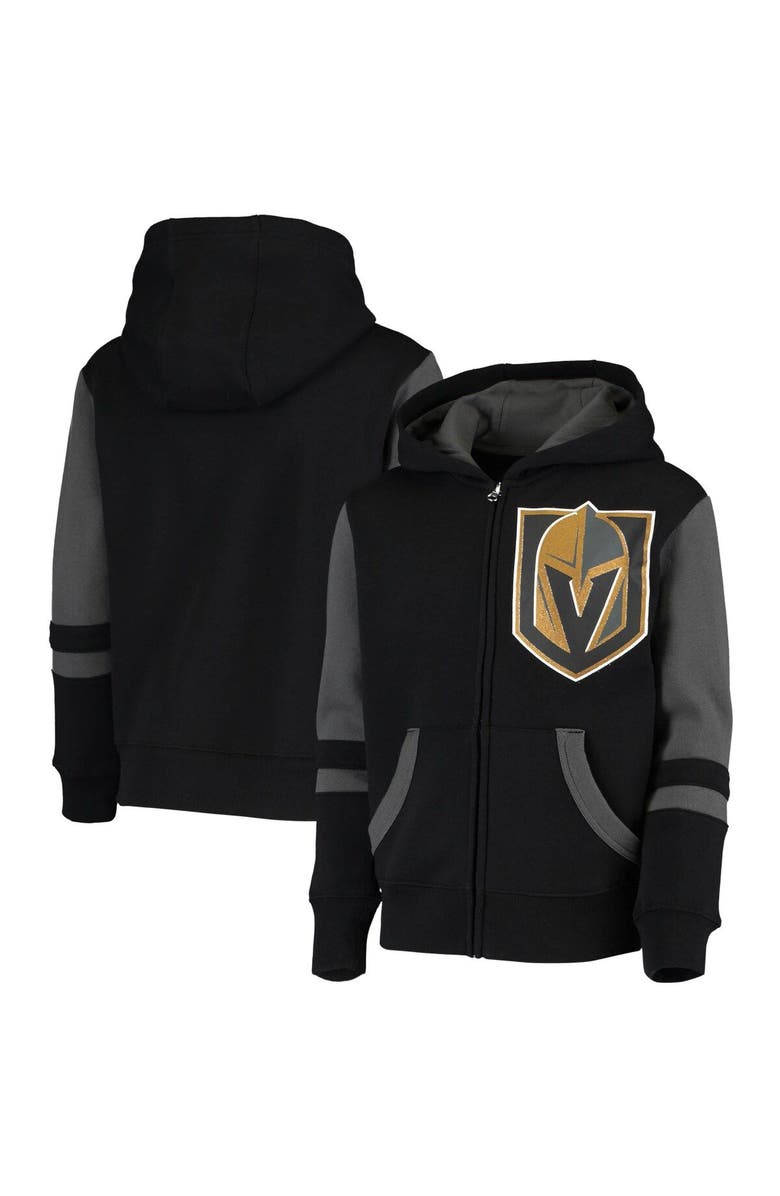 Outerstuff Youth Black Vegas Golden Knights Faceoff Colorblocked Fleece Full-Zip Hoodie Jacket, Alternate, color,