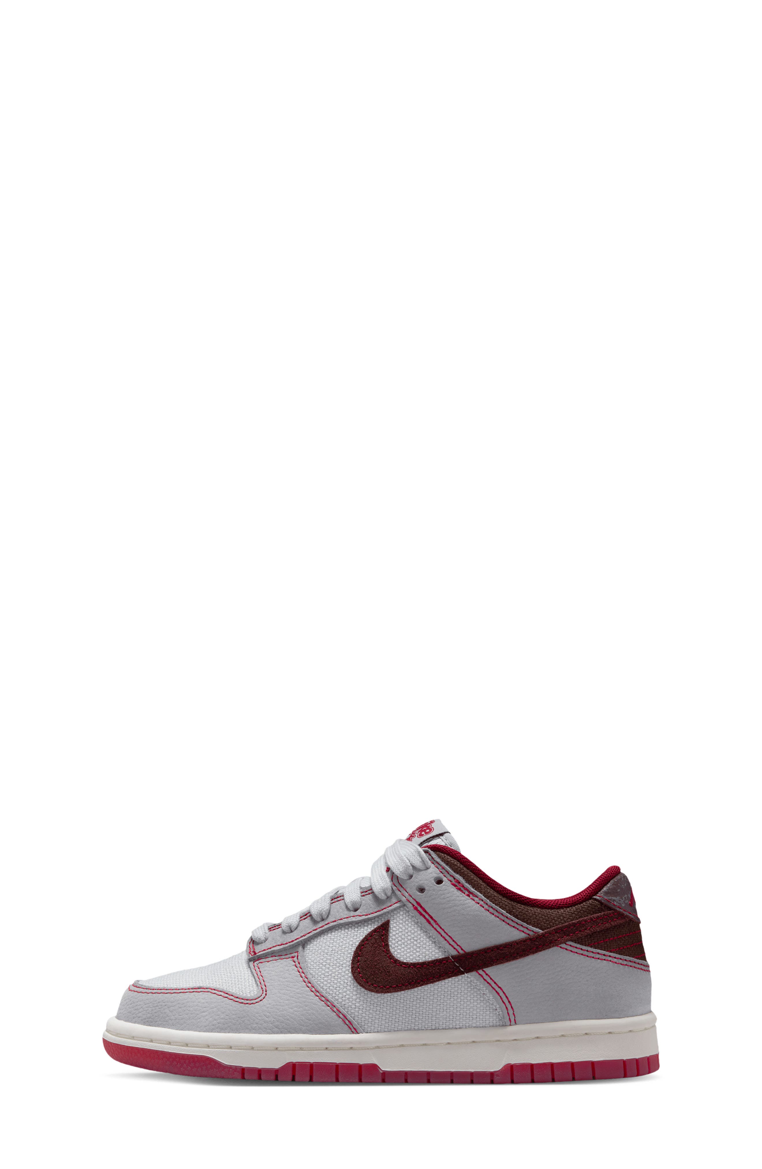 Nike Kids' Dunk Low Basketball Sneaker, Alternate, color, Platinum/ Grey/ Red/ Burgundy