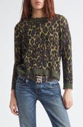R13 Relaxed Fit Distressed Leopard Print Cashmere Crewneck Sweater