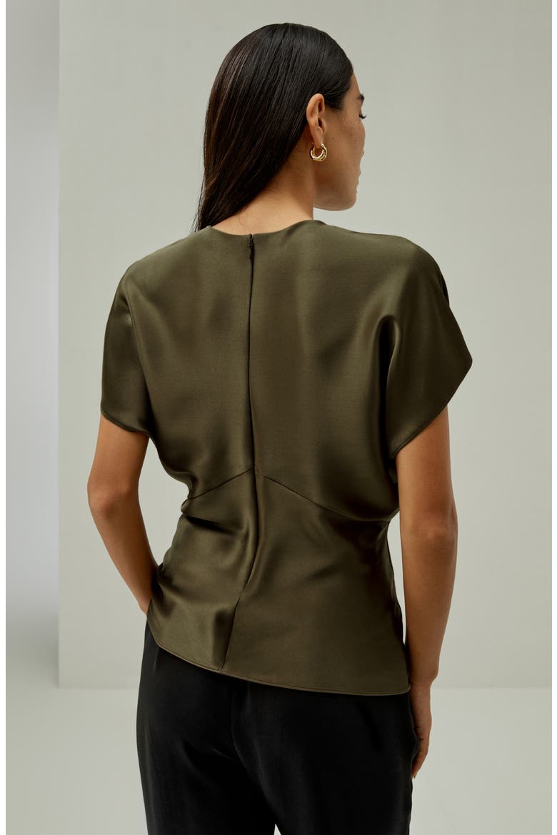 Women's Short Batwing Sleeve Silk Contour Top, Alternate, color, Pine
