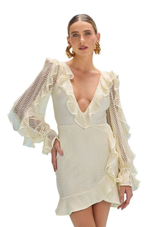 Wave Mesh Long Sleeve Mini Dress