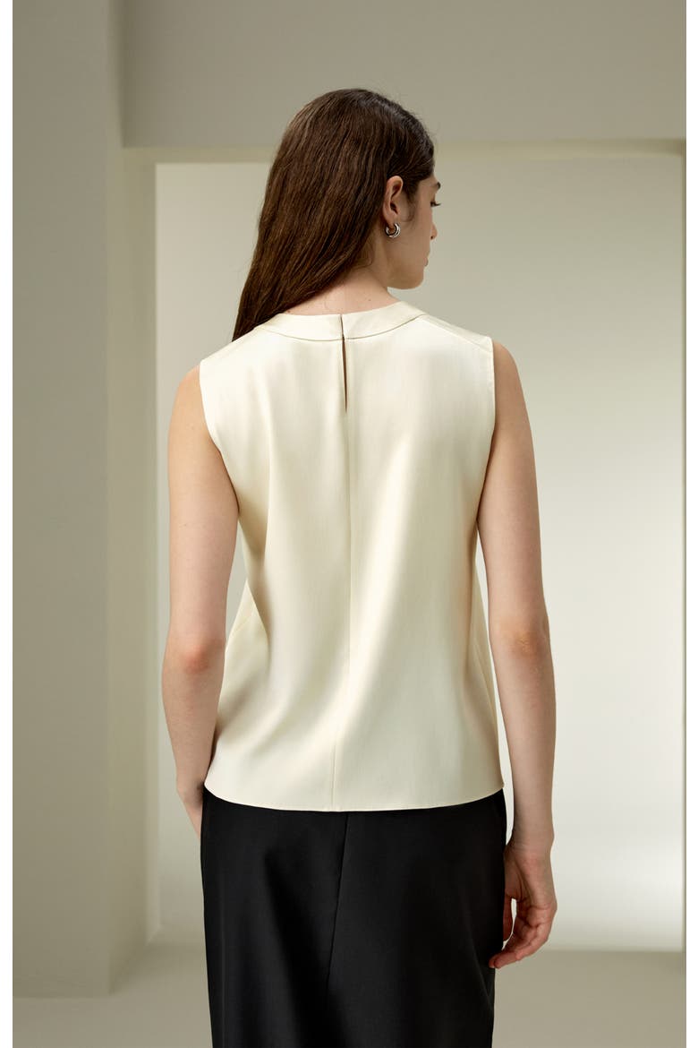 Women's Sleeveless Round Neck Silk Top, Alternate, color, Lily White