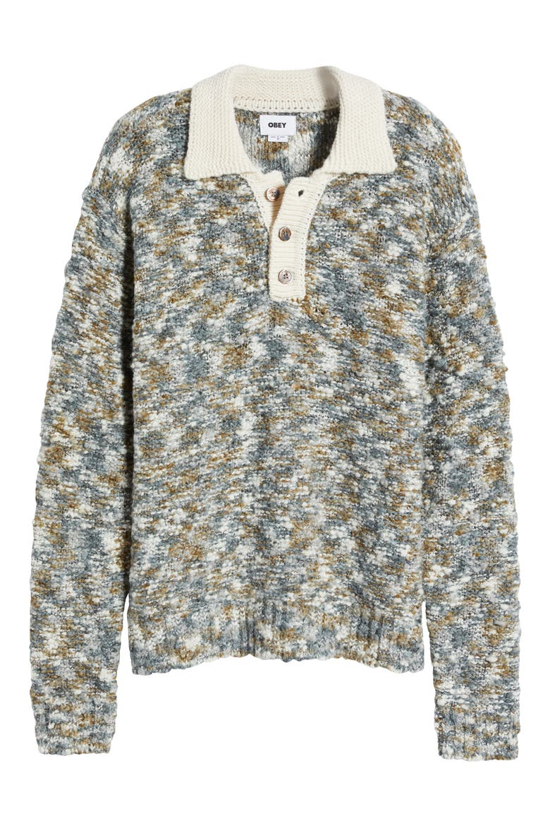 Reuben Textured Long Sleeve Polo Sweater, Alternate, color, GREY MULTI