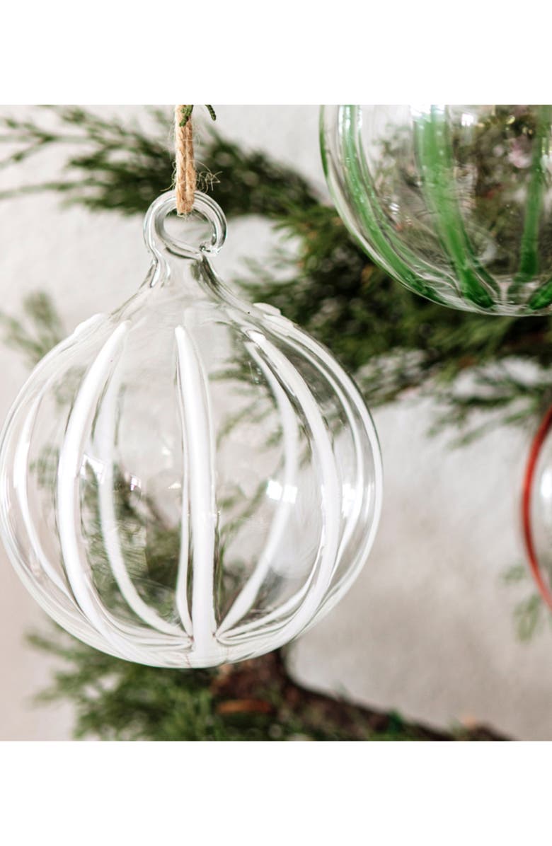 VIETRI Nuovo Stripe Glass Ornament, Alternate, color, White