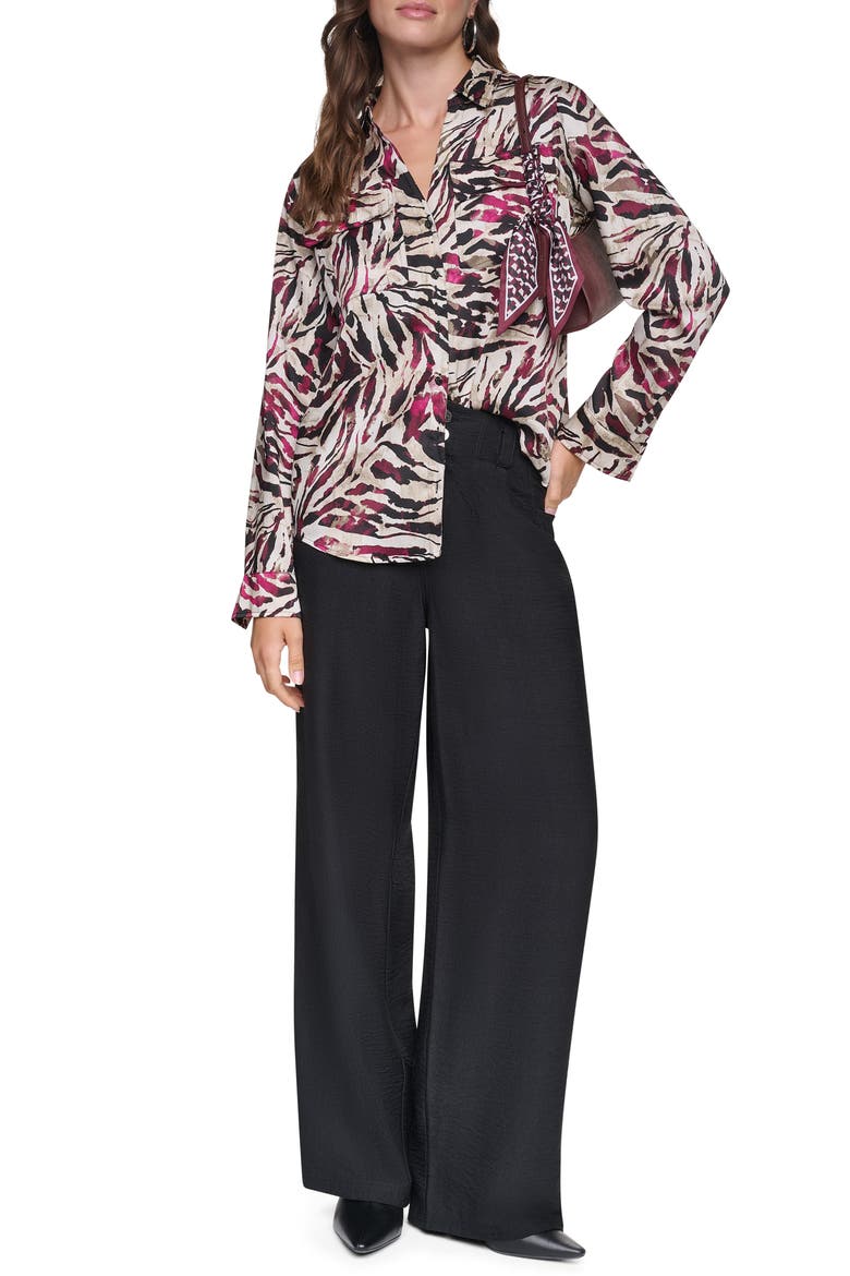 Print Roll Tab Button Shirt, Alternate, color, RASPBERRY ANIMAL