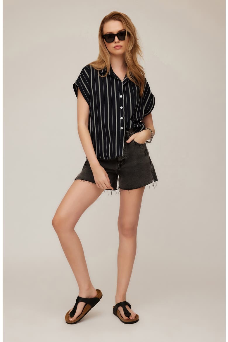 Collette Cap Sleeve Button-Up Shirt, Alternate, color, STRIPE