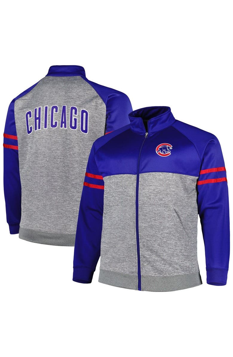 PROFILE Men's Royal/Heather Gray Chicago Cubs Big & Tall Raglan Full-Zip Track Jacket, Main, color, 