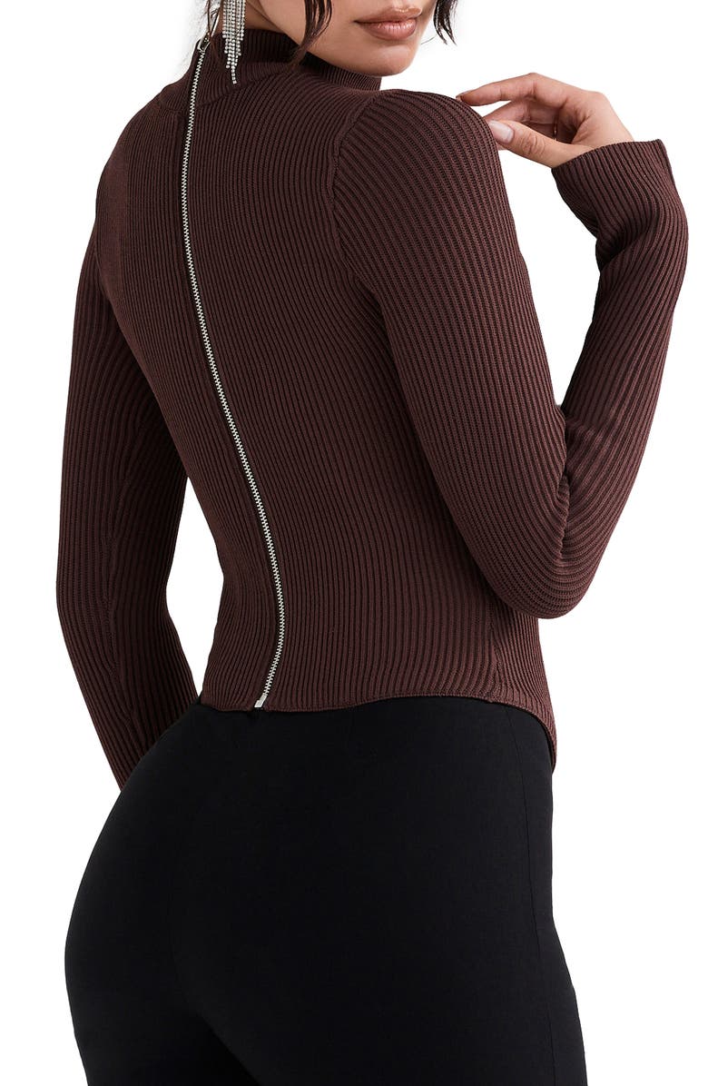 HOUSE OF CB Georgina Rib Cutout Long Sleeve Corset Top, Alternate, color, 