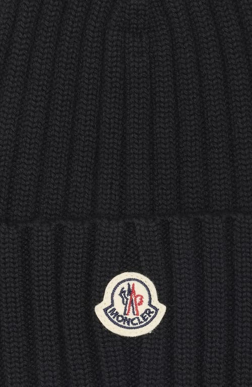 Moncler Logo Patch Rib Wool Beanie In Black