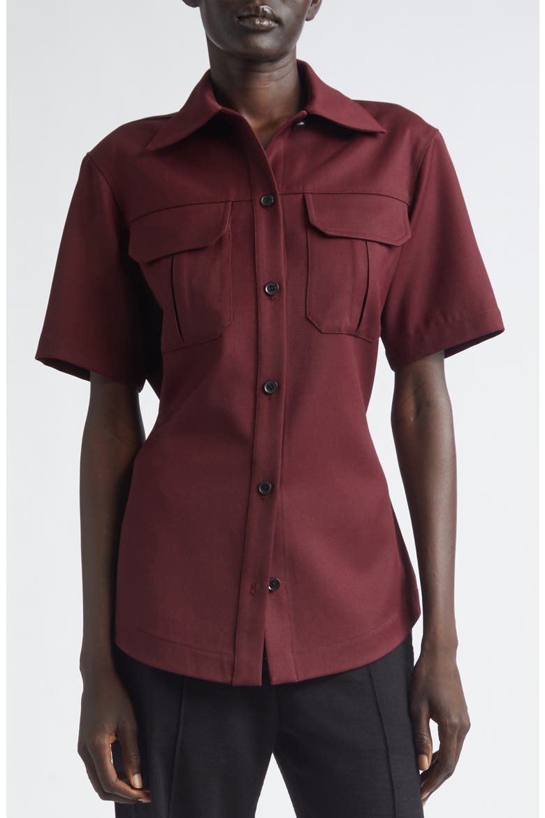 Nali Wool Blend Gabardine Button-Up Shirt, Alternate, color, OXBLOOD