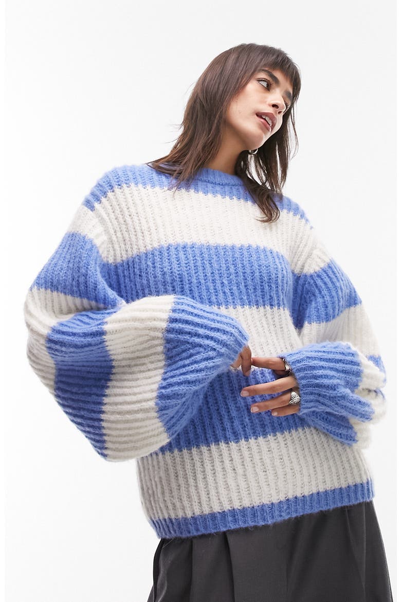 Stripe Balloon Sleeve Sweater, Main, color, BLUE MULTI
