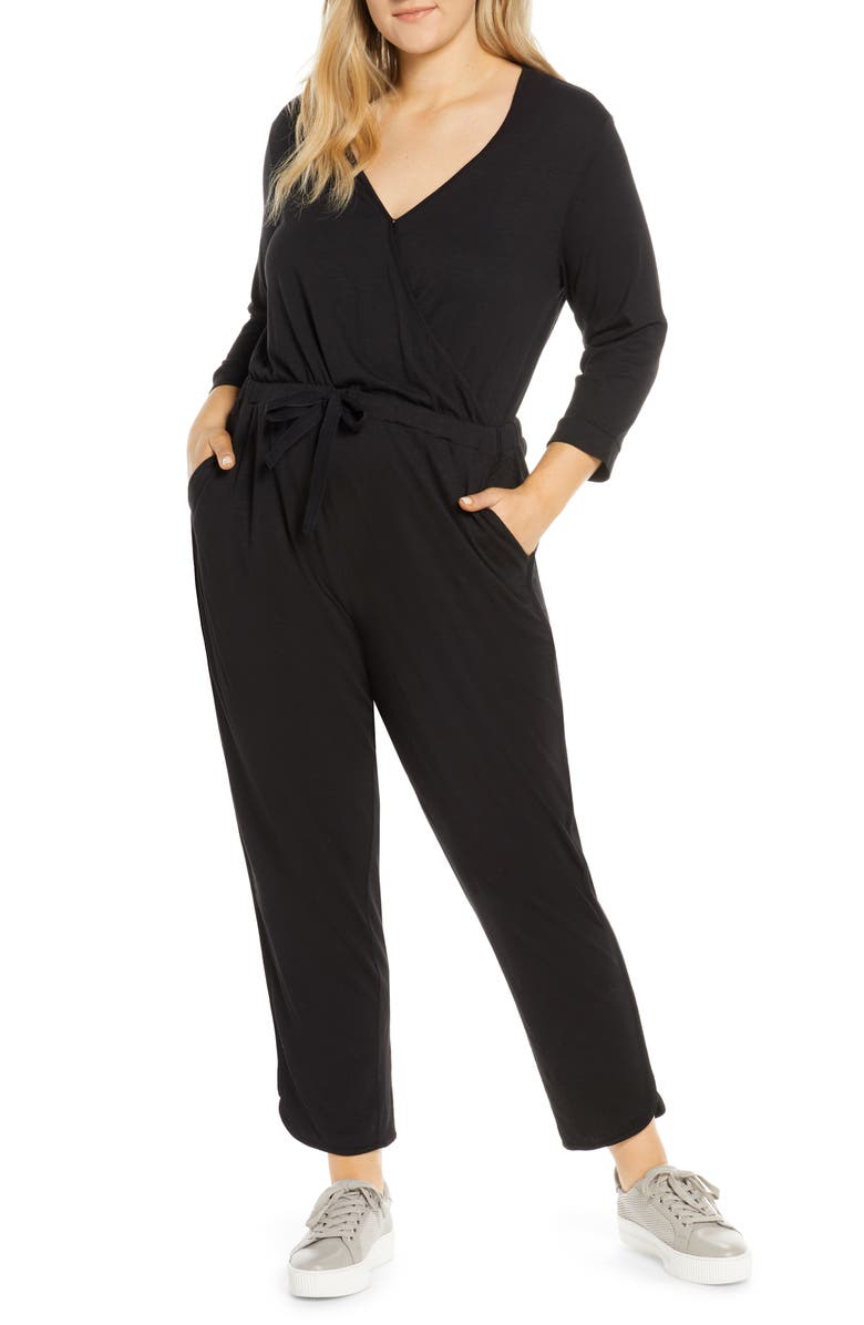 Caslon<sup>®</sup> Surplice Crop Jumpsuit, Alternate, color, 