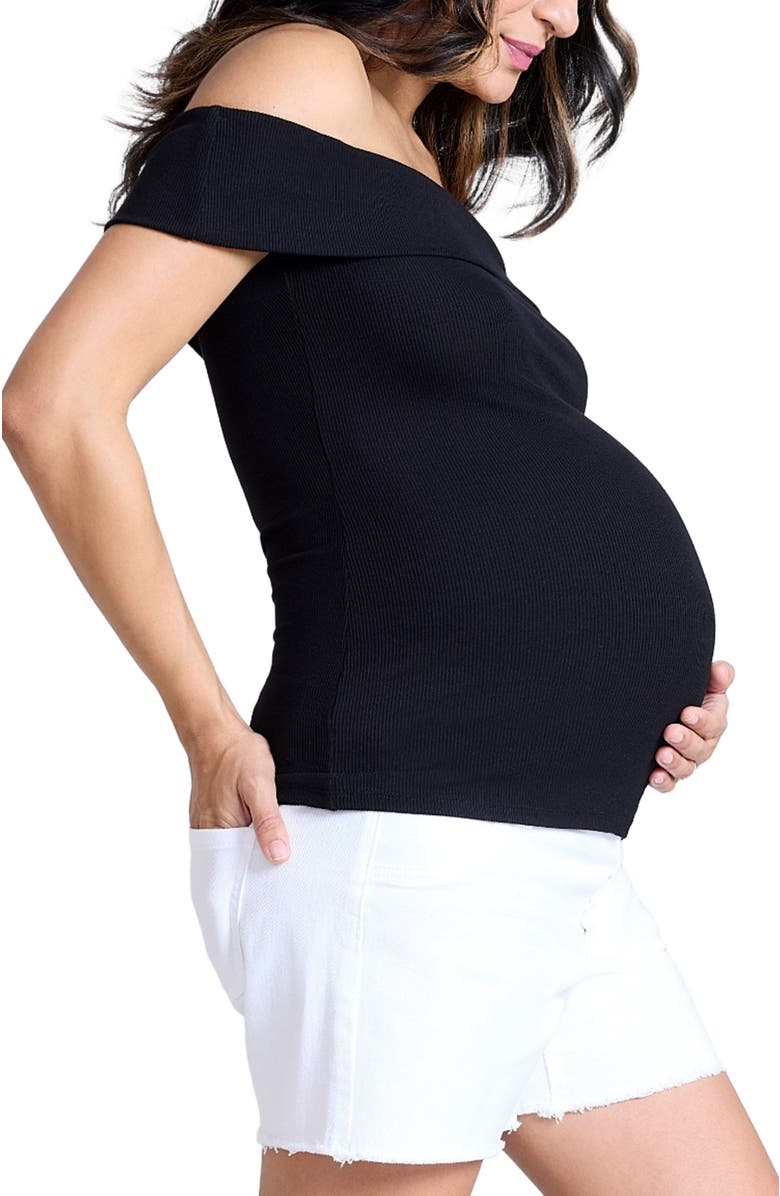 MOTHERHOOD MATERNITY Rib Knit Short Sleeve Off The Shoulder Top, Alternate, color, Black