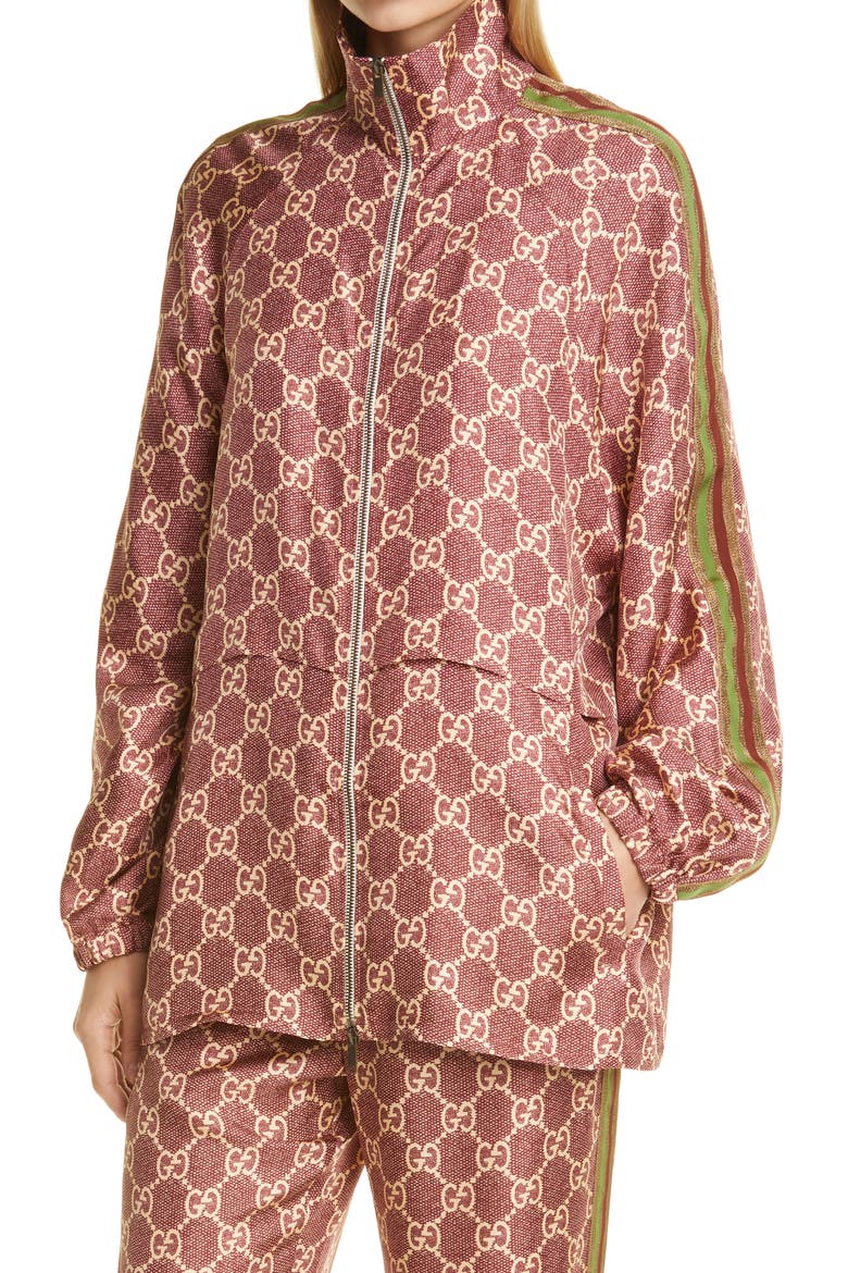 GG Logo Supreme Print Silk Track Jacket, Alternate, color, SWEET BERRIES/ ROSE B