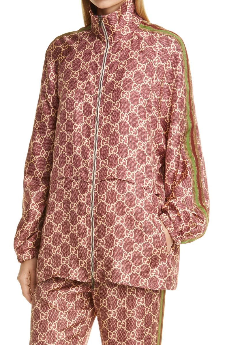 Gucci GG Logo Supreme Print Silk Track Jacket, Alternate, color, 