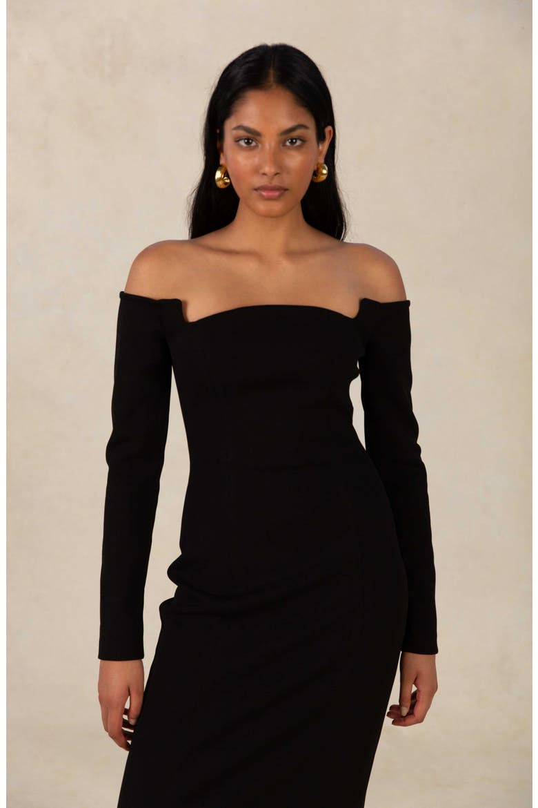 Camilina Off the Shoulder Long Sleeve Cocktail Dress, Alternate, color, BLACK