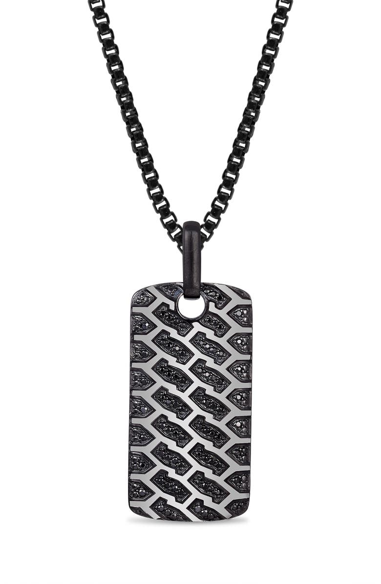 LuvMyJewelry Fast Track Tire Tread Silver & Black Diamond Tag Necklace, Main, color, Dark Grey