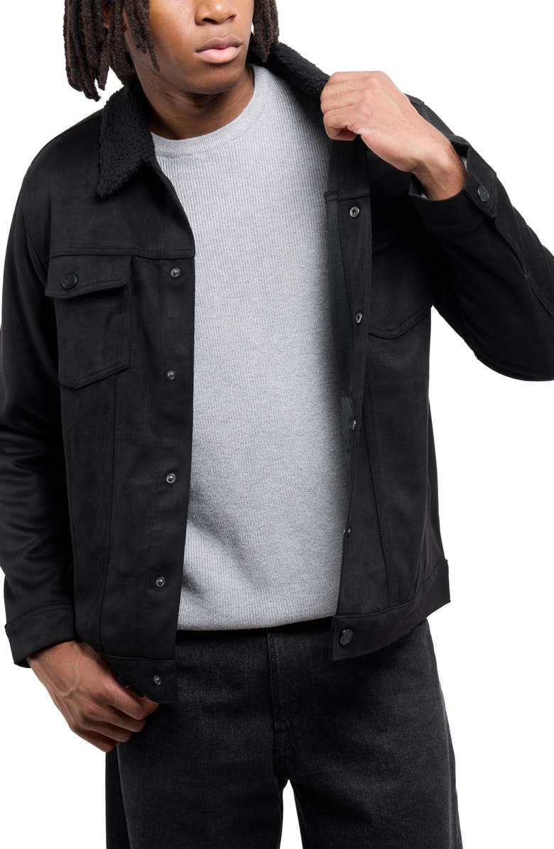 XRAY Faux Fur Collar Faux Suede Jacket, Alternate, color, Black