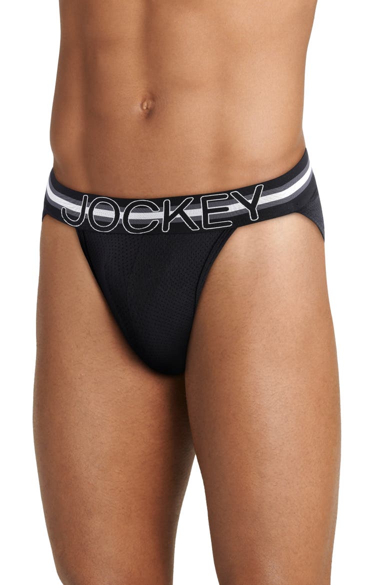 Mens Jockey Sport Stability Pouch Microfiber String Bikini, Main, color, Black Out