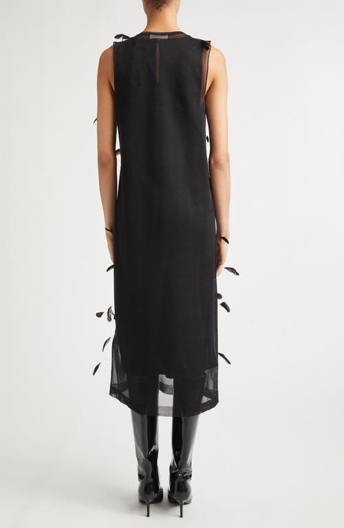 Jil Sander Feather-embellished Layered Knitted-silk Midi Dress In Black