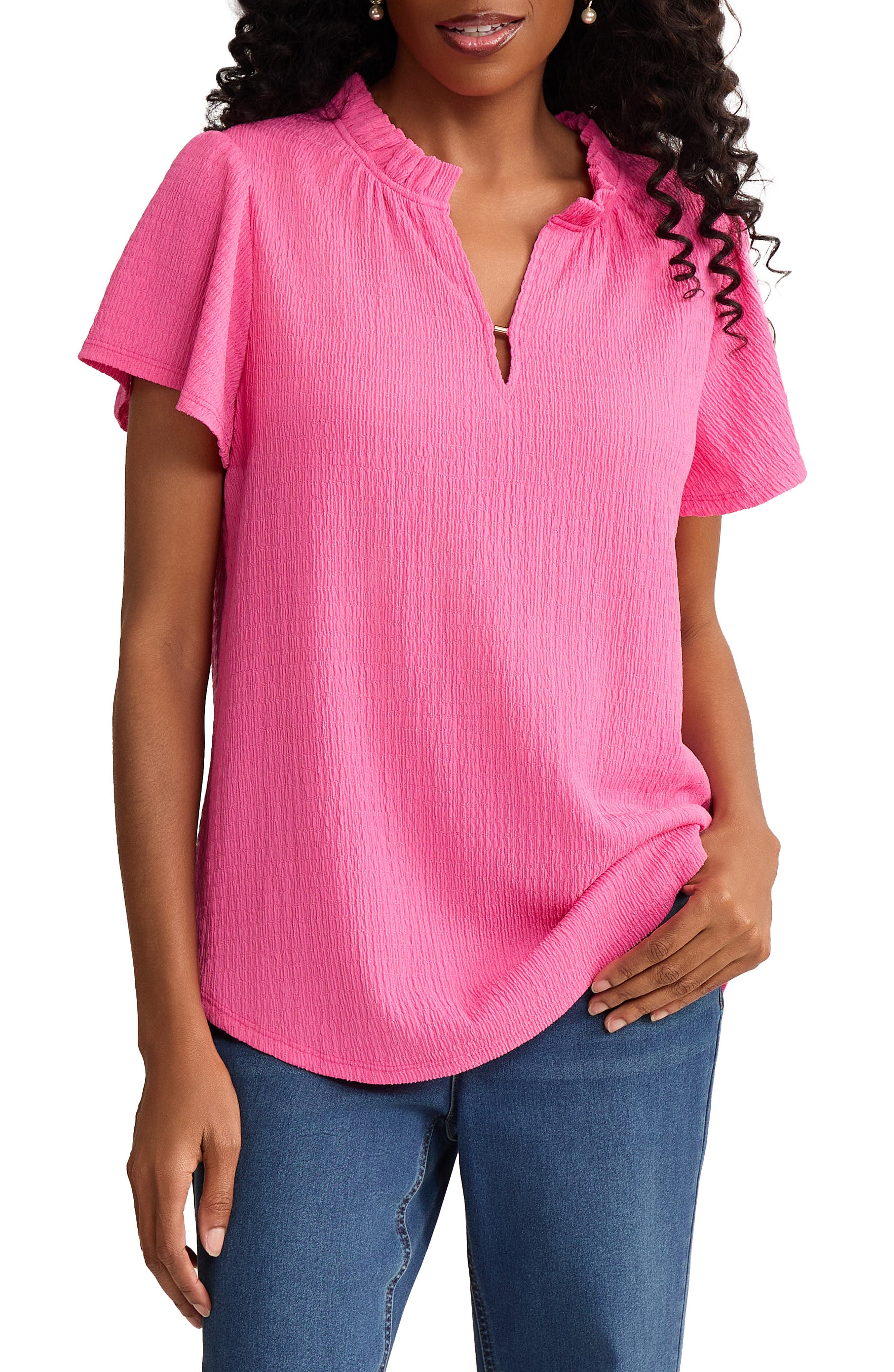 Crinkle Flutter Sleeve Top - image 5