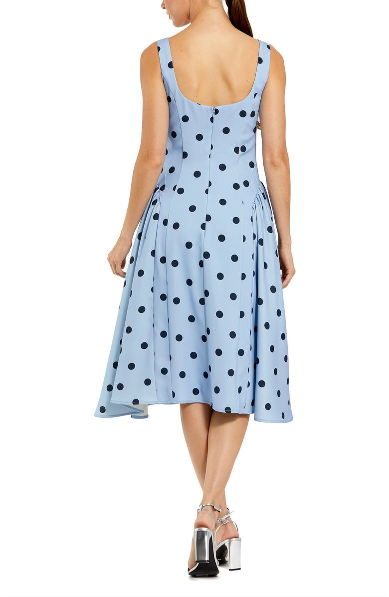 Mac Duggal Polka Dot A-Line Midi Dress with Square Neck and Ruffle Gussets, Alternate, color, Sky Multi