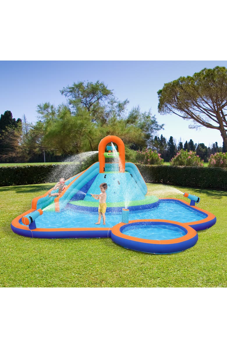 Outsunny 4 in 1 Water Slide, Inflatable Bounce House with Slide, Alternate, color, Multi Color