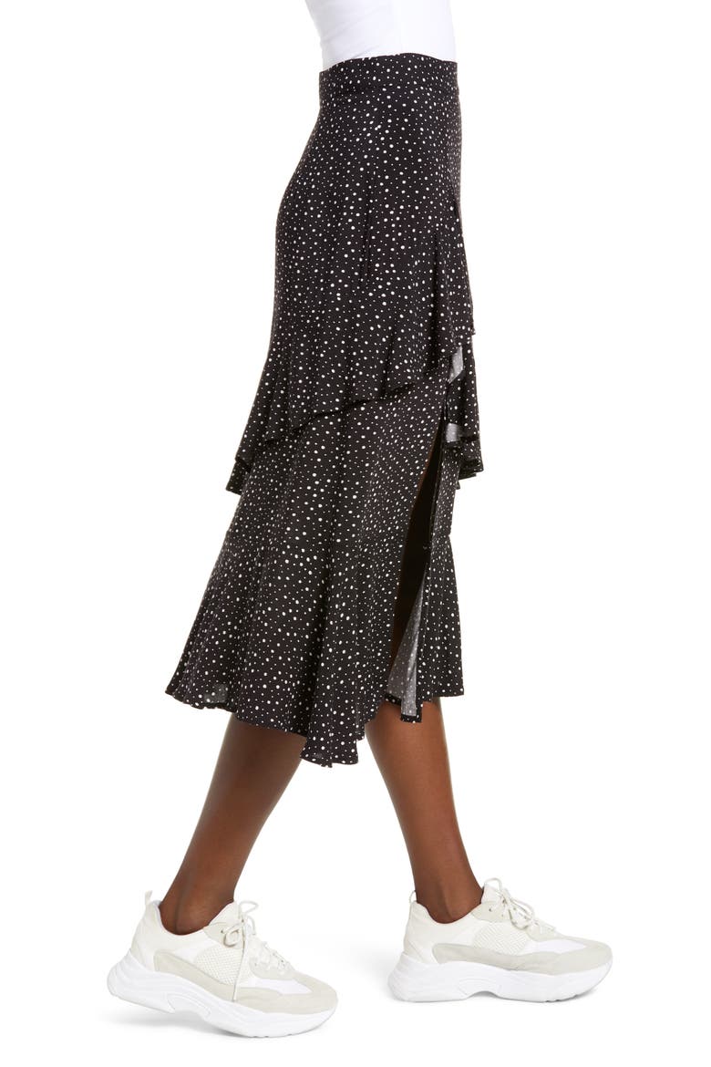 Polka Dot Ruffle Detail Skirt, Alternate, color, BLACK/ IVORY