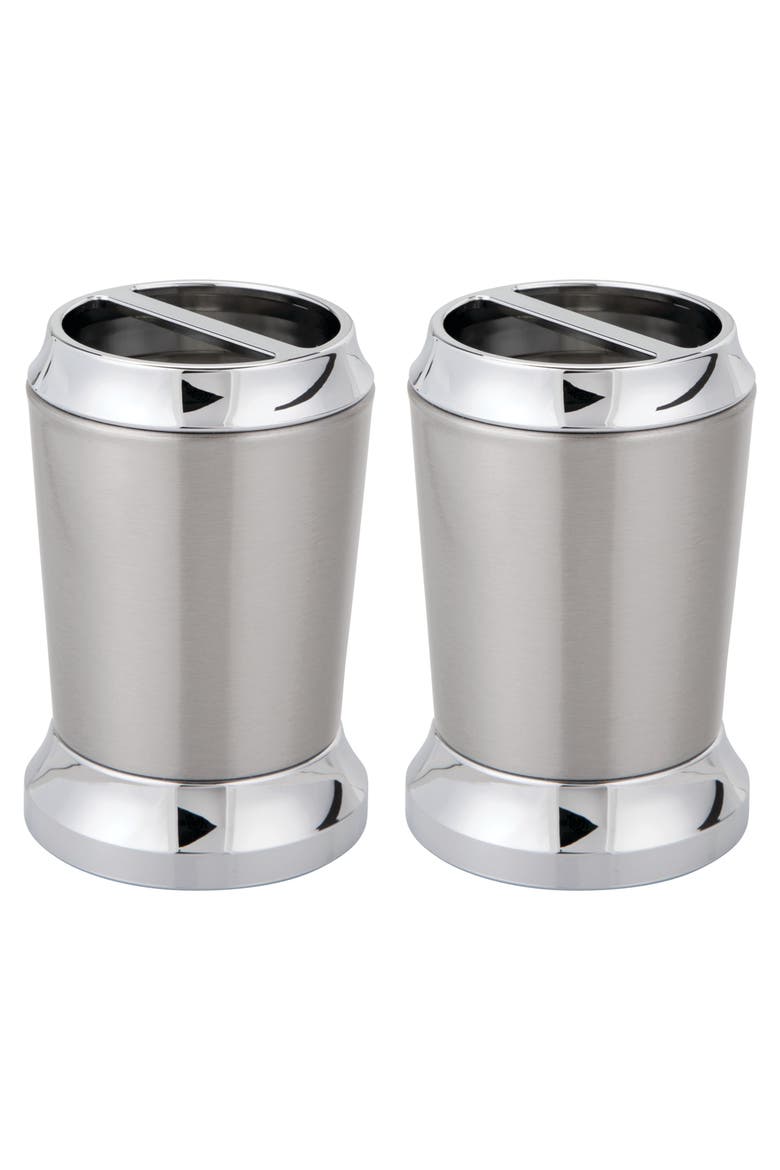 Stainless Steel Toothbrush Holder - Set of 2 - Brushed/Chrome, Main, color, Brushed/Chrome Split Finish