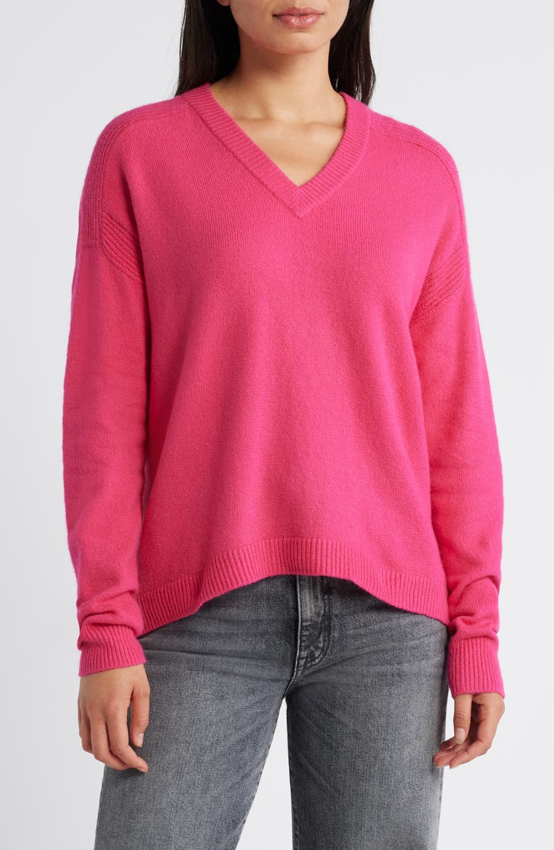 Caslon<sup>®</sup> V-Neck Sweater, Main, color, Pink Electric