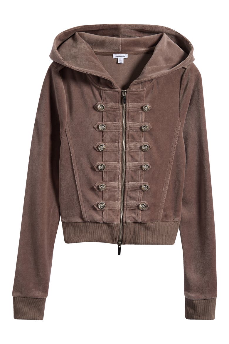 Mini Monster Velour Military Hoodie, Alternate, color, BROWN