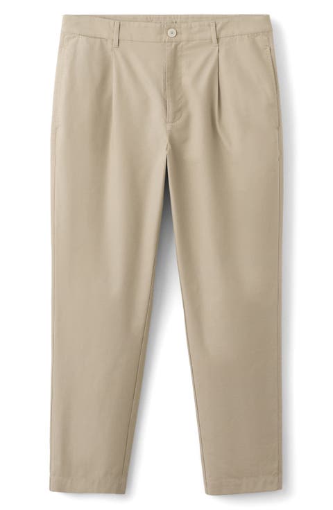 Pleated Straight Fit Cotton Blend Pants