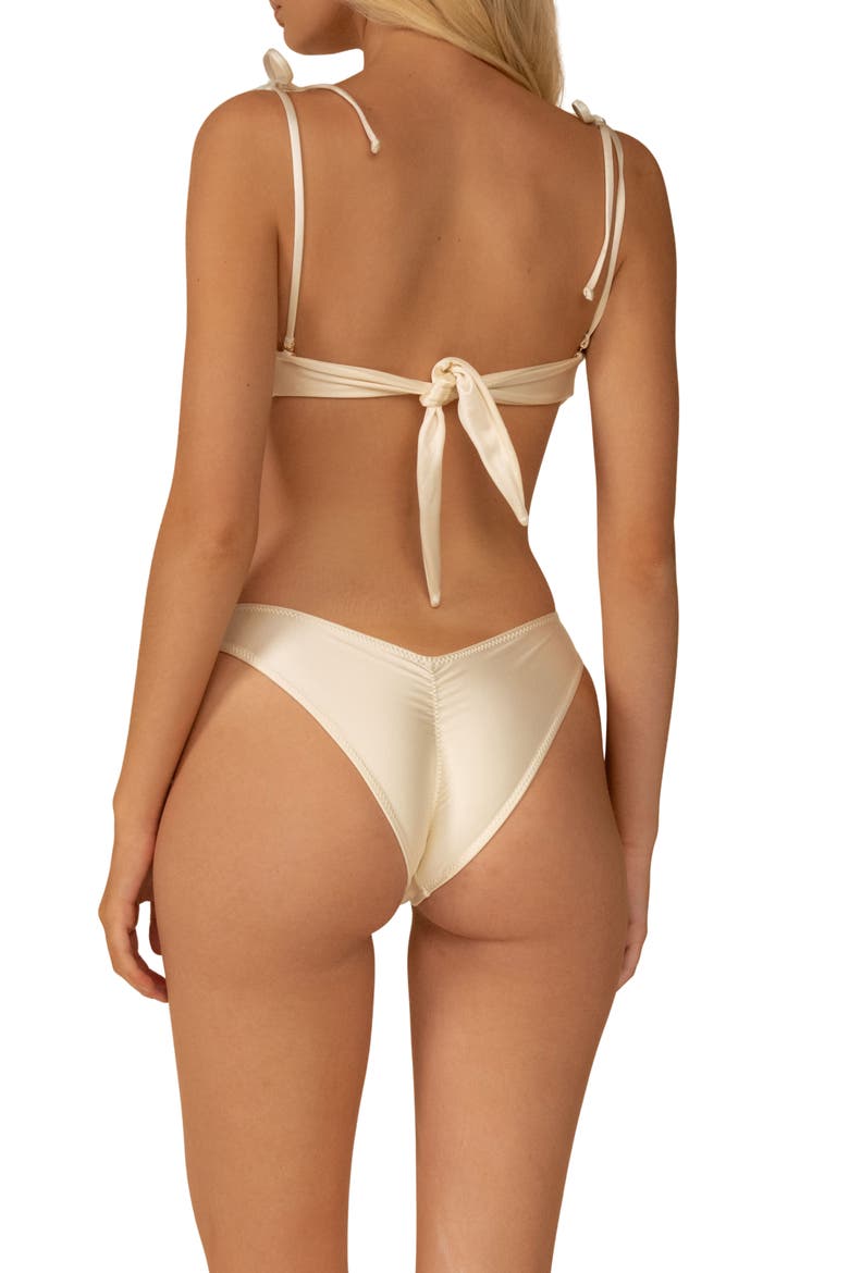 Cream Silkie Tori Ties Bandeau Bikini Top, Alternate, color, CREAM SILKIE