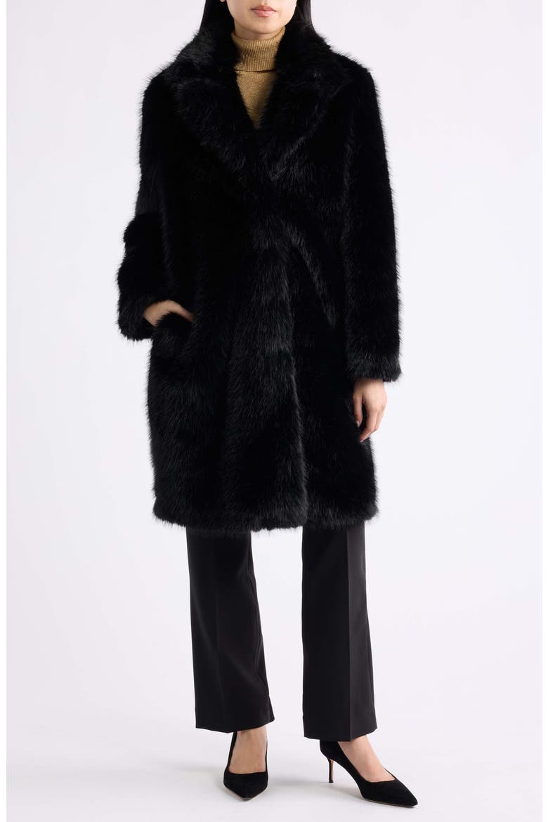 Faux Fur Coat, Alternate, color, ANNE BLACK