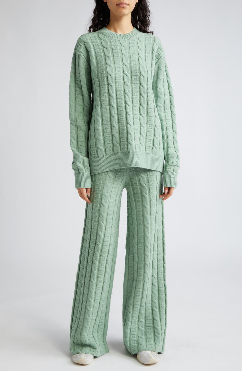 Acne Studios Kong Face Logo Cable Knit Wool Blend Sweater Pants, Alternate, color, 