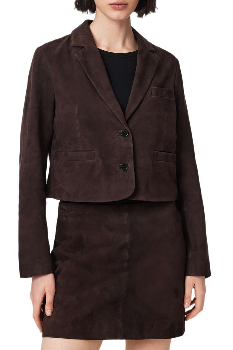Apton Leather Blazer, Main, color, BITTER BROWN
