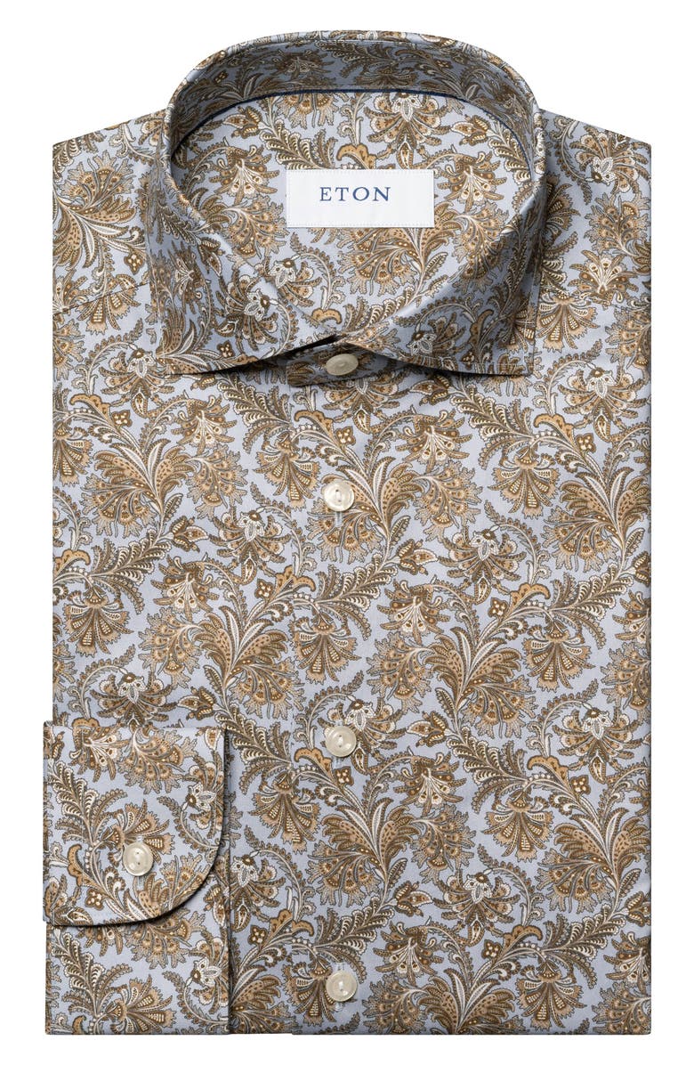Eton Slim Fit Paisley Cotton Dress Shirt, Alternate, color, Brown