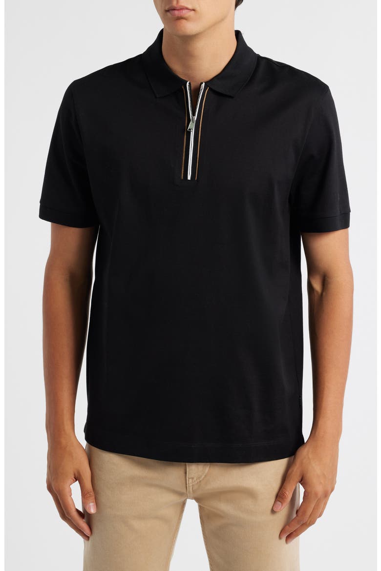 Paras Quarter Zip Cotton Polo, Main, color, BLACK
